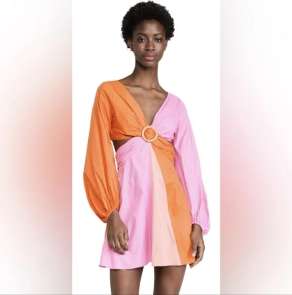 Staud Gulf A-Line Cutout Dress in TANGERINE/ GRAPEFRUIT/ PETAL Size 4 - Picture 2 of 12